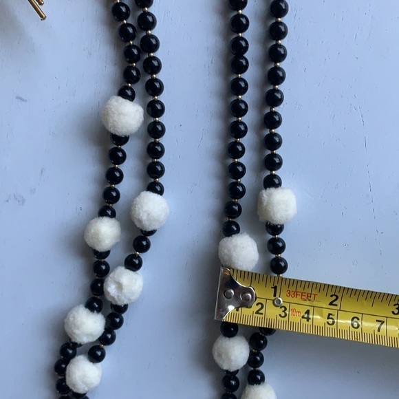 J Crew Pom Pom Necklace Wooden Beads‎ bohemian festive black beige gold - Picture 6 of 7
